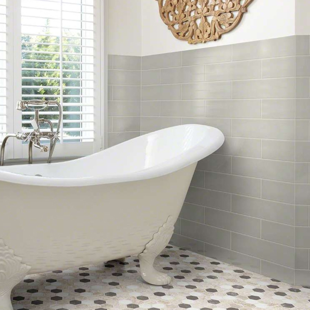 Modern bathroom backsplash featuring elegant tile and a bright, clean finish.