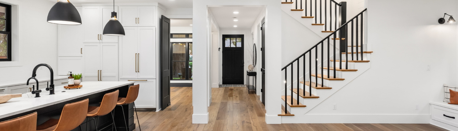 Custom wide plank hardwood floors in a modern open concept home Wide Plank Hardwood Flooring Installation | Floor de Lis Flooring New Orleans